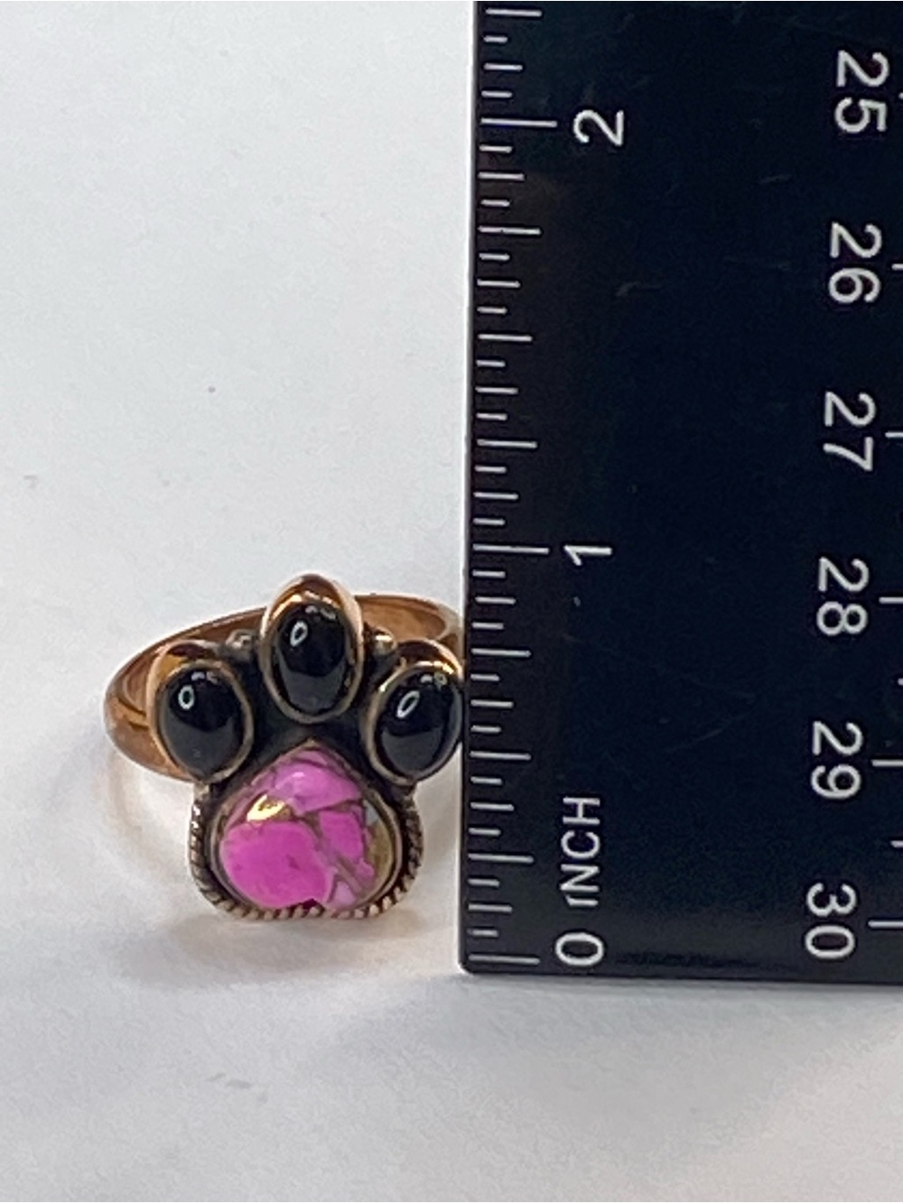 Dog Paw Cotton Candy Turquoise Onyx Solid Copper Adjustable Ring Boho Southwest - Picture 4 of 7